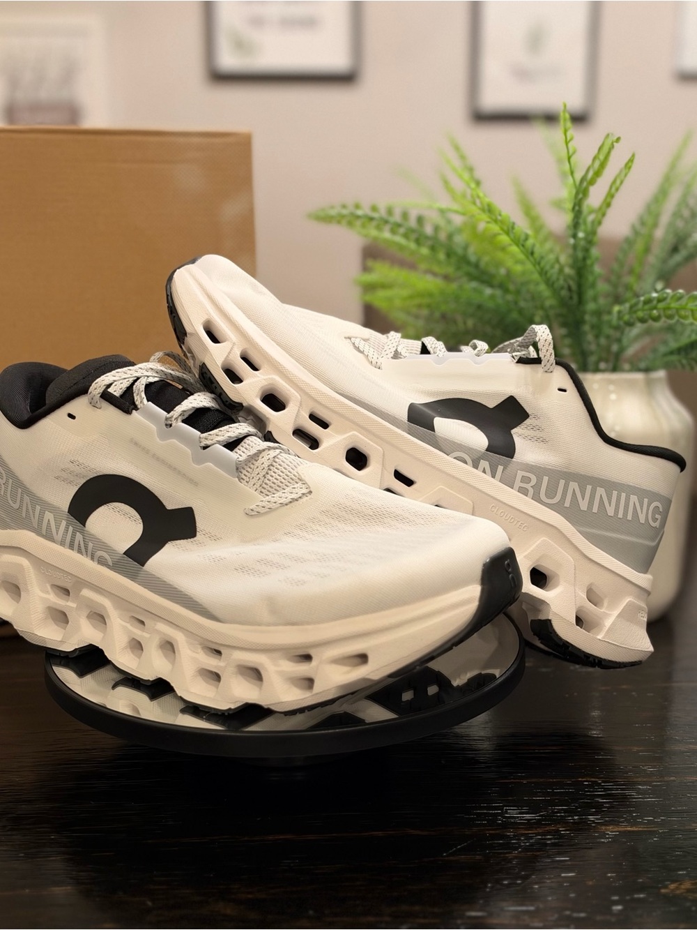 On Running Men’s Cloudmonster Shoes - White with Black Accents
